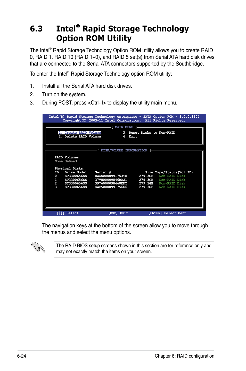 3 intel, Rapid storage technology option rom utility, The intel | Asus RS700-X7/PS4 User Manual | Page 136 / 182