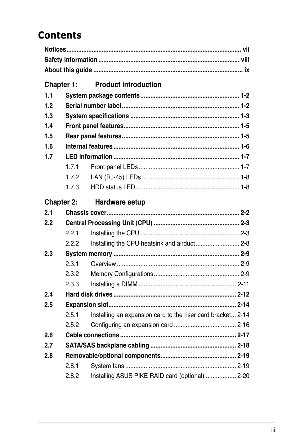 Asus RS700-X7/PS4 User Manual | Page 3 / 182