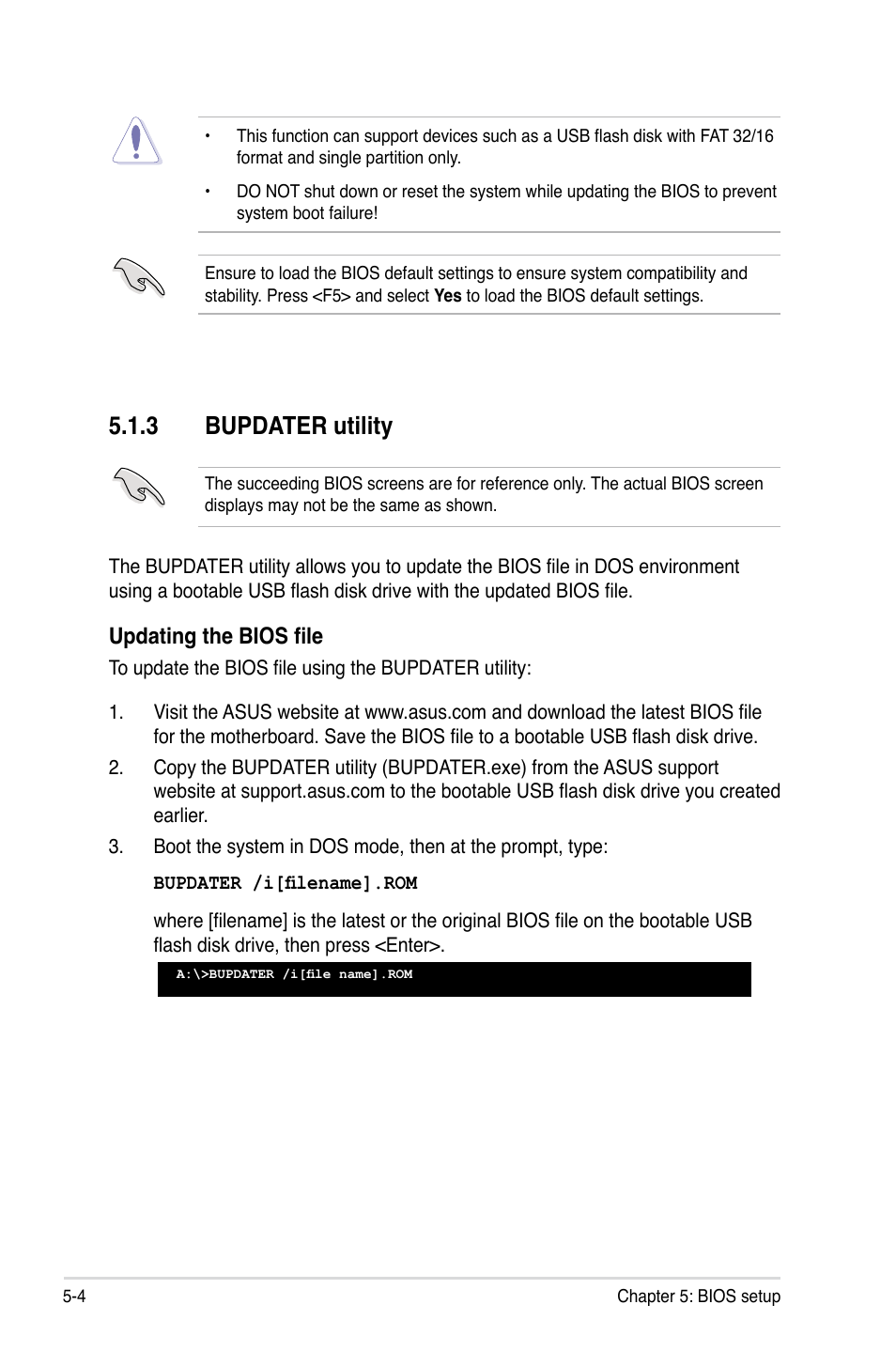 3 bupdater utility, Updating the bios file | Asus RS700-X7/PS4 User Manual | Page 68 / 182