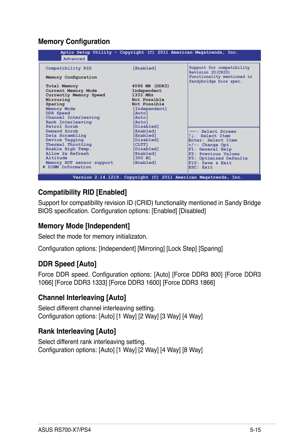 Compatibility rid [enabled, Ddr speed [auto, Channel interleaving [auto | Rank interleaving [auto | Asus RS700-X7/PS4 User Manual | Page 79 / 182