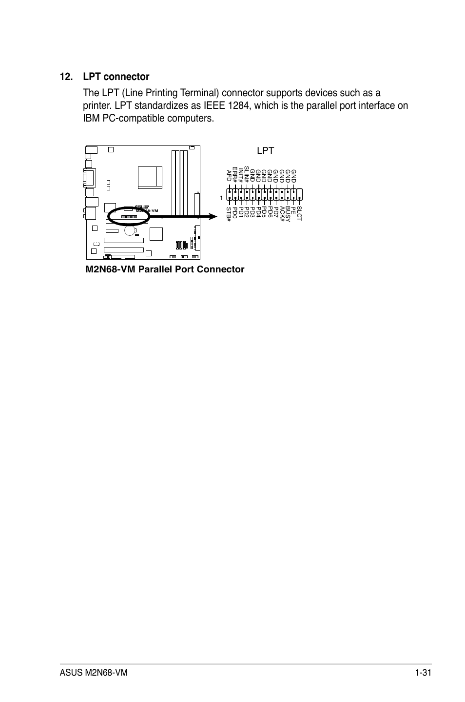 M2n68-vm parallel port connector lpt | Asus M2N68-VM User Manual | Page 43 / 94