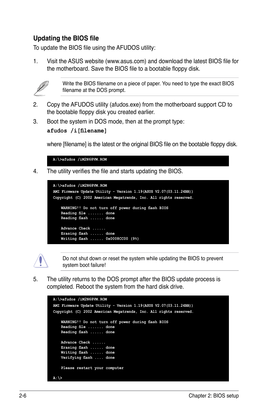 Updating the bios file | Asus M2N68-VM User Manual | Page 50 / 94