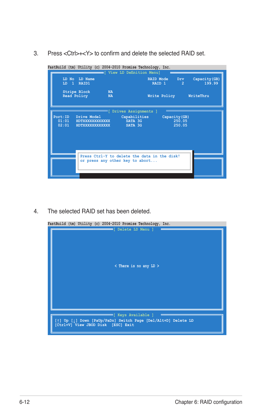 The selected raid set has been deleted, 12 chapter 6: raid configuration | Asus RS704DA-E6/PS4 User Manual | Page 120 / 152
