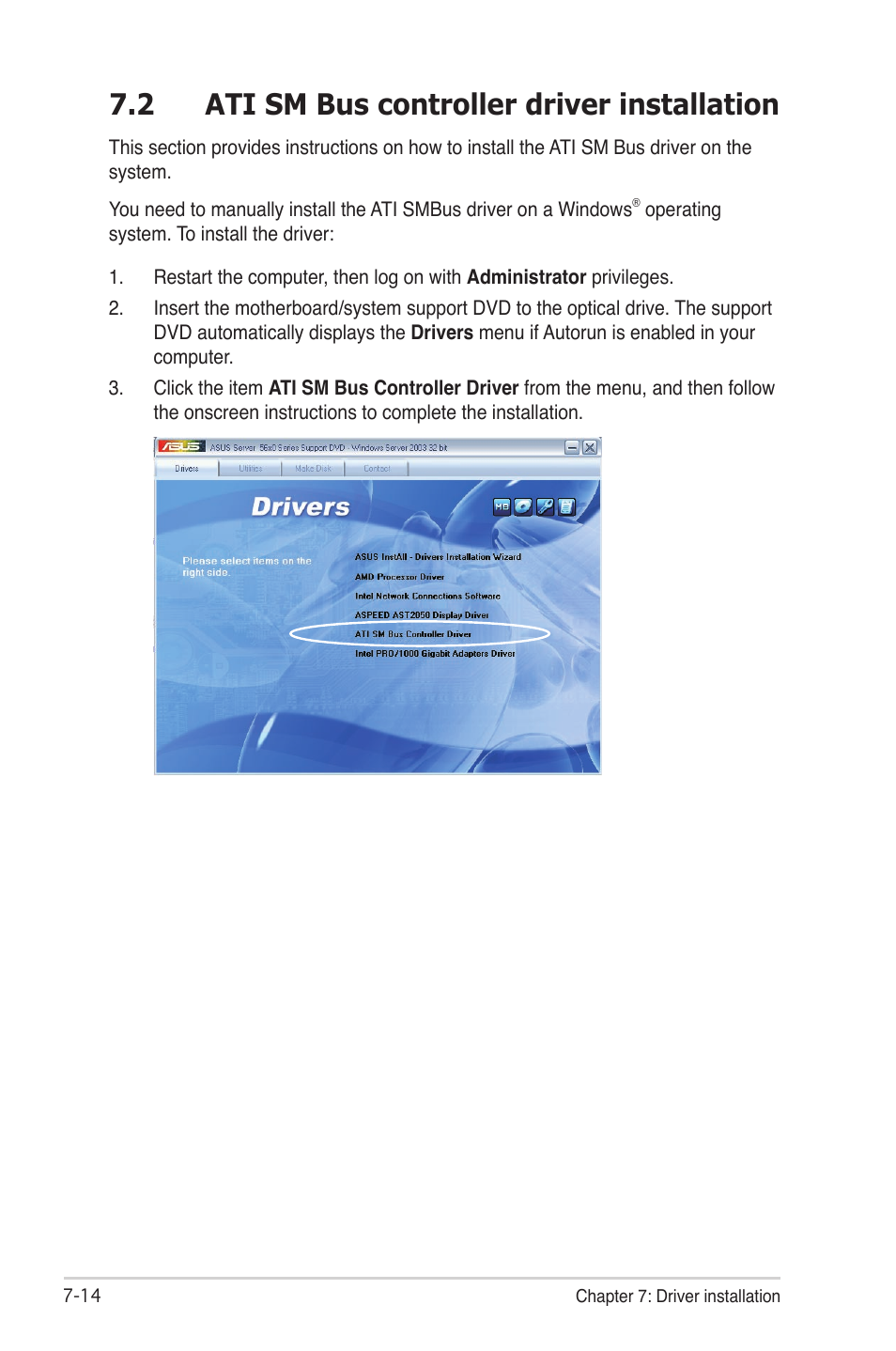 2 ati sm bus controller driver installation, Ati sm bus controller driver installation -14 | Asus RS704DA-E6/PS4 User Manual | Page 136 / 152
