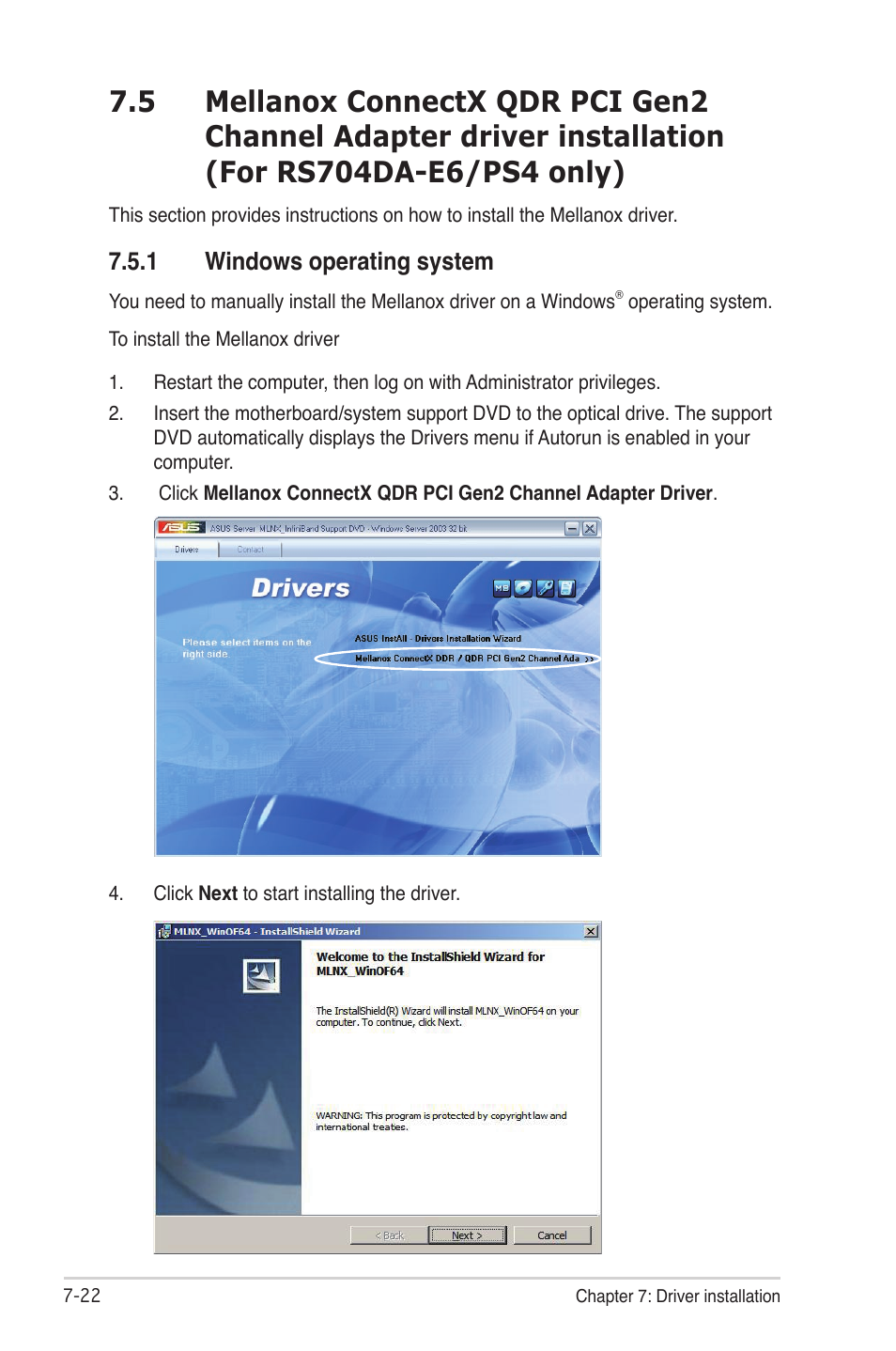 1 windows operating system, Installation (for rs704da-e6/ps4 only) -22 7.5.1, Windows operating system -22 | Asus RS704DA-E6/PS4 User Manual | Page 144 / 152