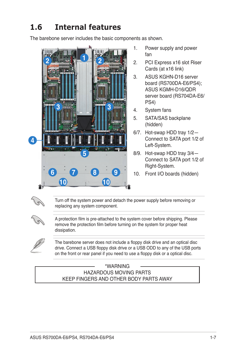 6 internal features, Internal features -7 | Asus RS704DA-E6/PS4 User Manual | Page 17 / 152