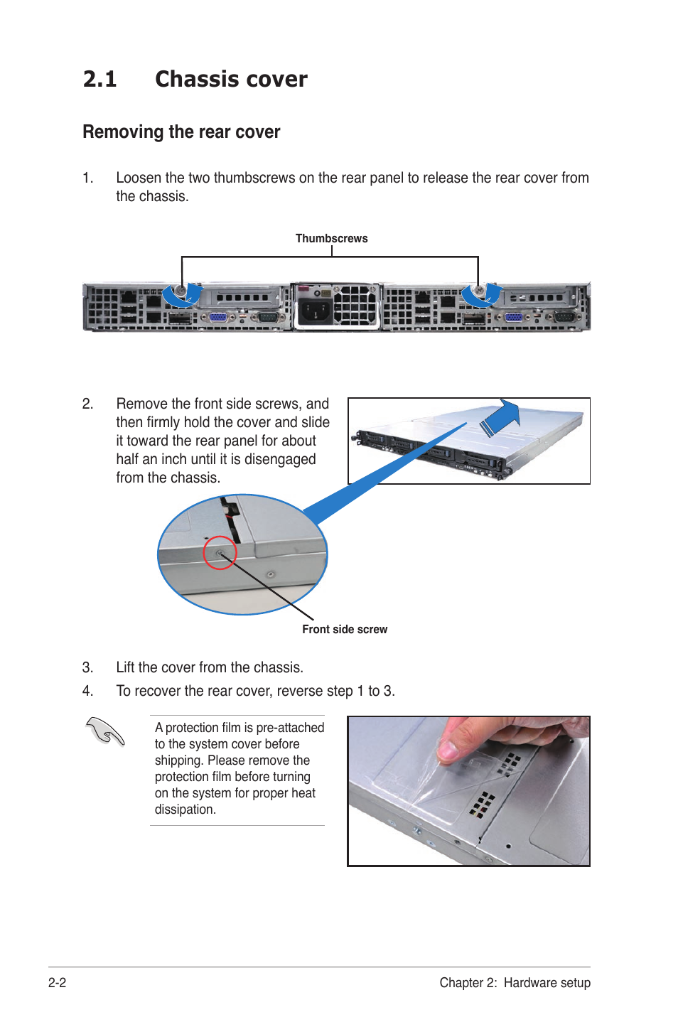 1 chassis cover, Chassis cover -2, Removing the rear cover | Asus RS704DA-E6/PS4 User Manual | Page 22 / 152