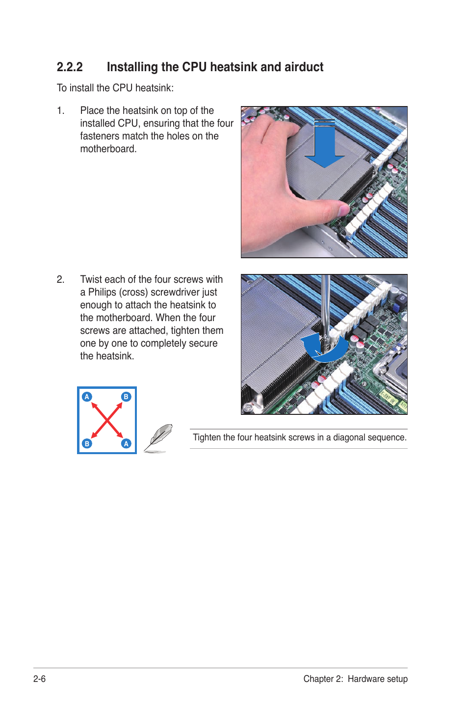 2 installing the cpu heatsink and airduct, Installing the cpu heatsink and airduct -6 | Asus RS704DA-E6/PS4 User Manual | Page 26 / 152