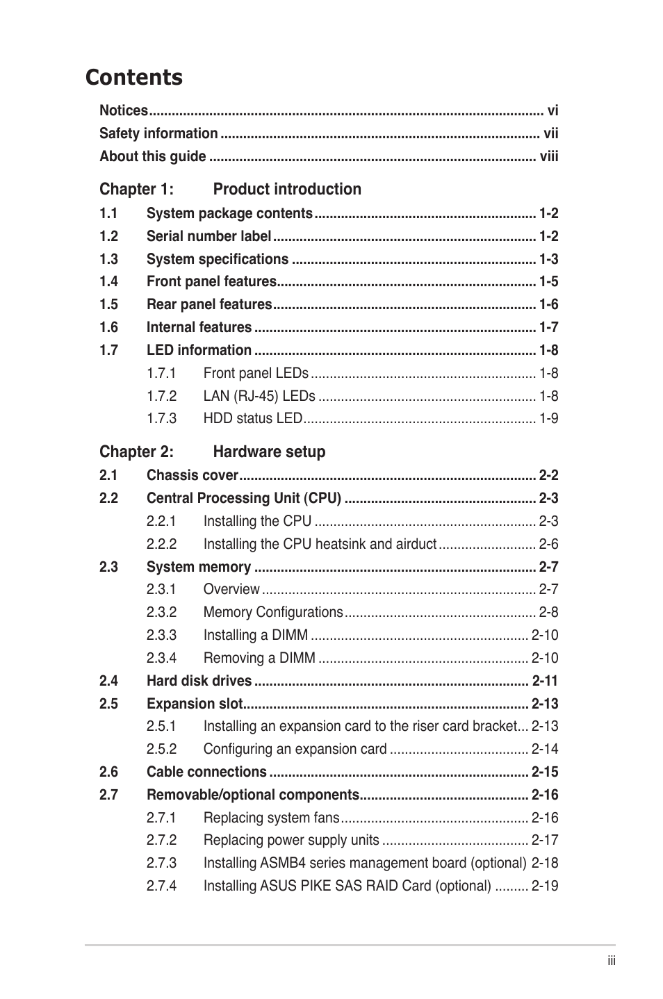 Asus RS704DA-E6/PS4 User Manual | Page 3 / 152