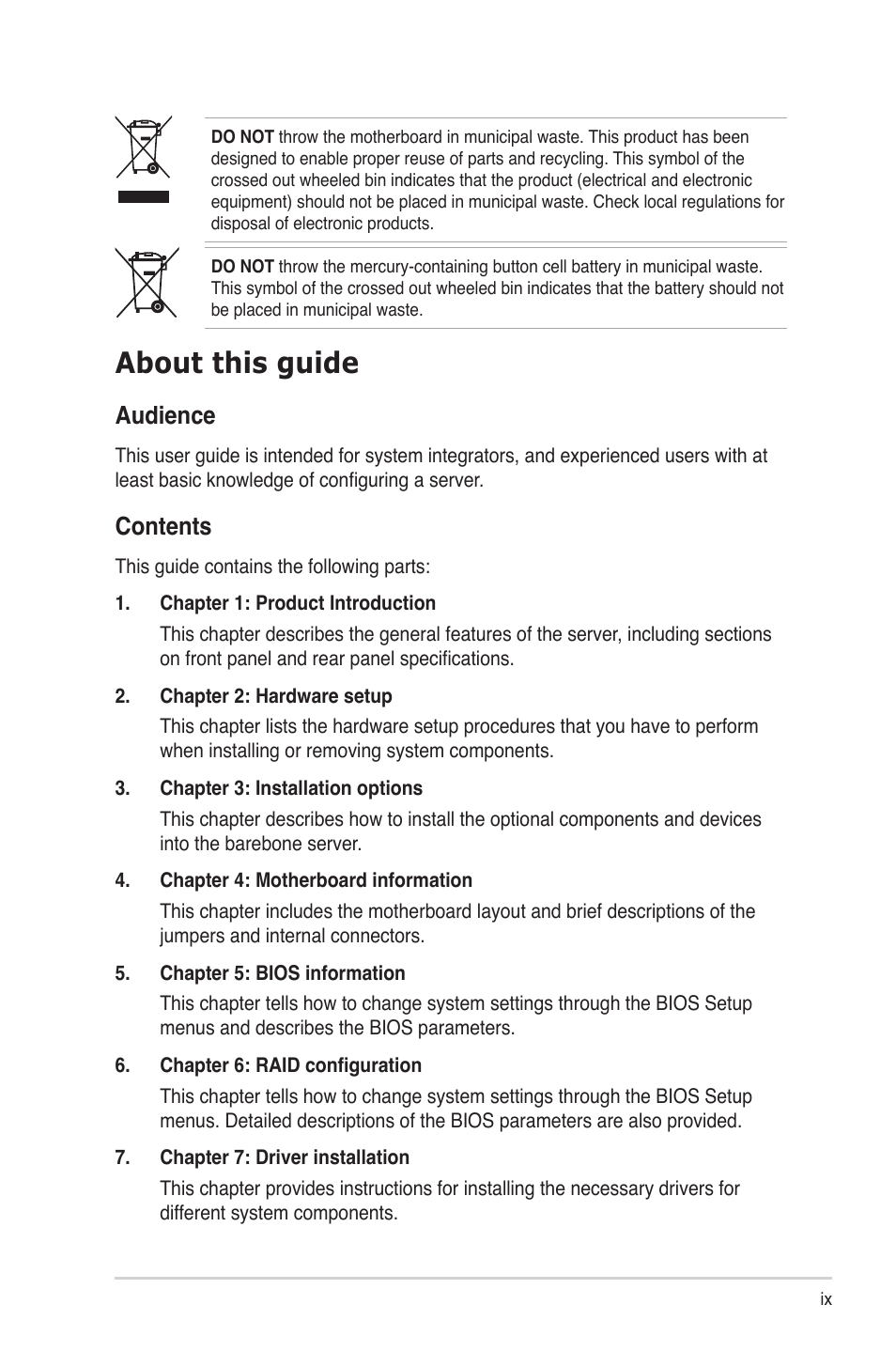 Asus RS704DA-E6/PS4 User Manual | Page 9 / 152