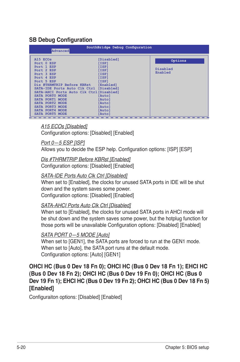 Sb debug configuration, Configuraiton options: [disabled] [enabled | Asus RS704DA-E6/PS4 User Manual | Page 92 / 152