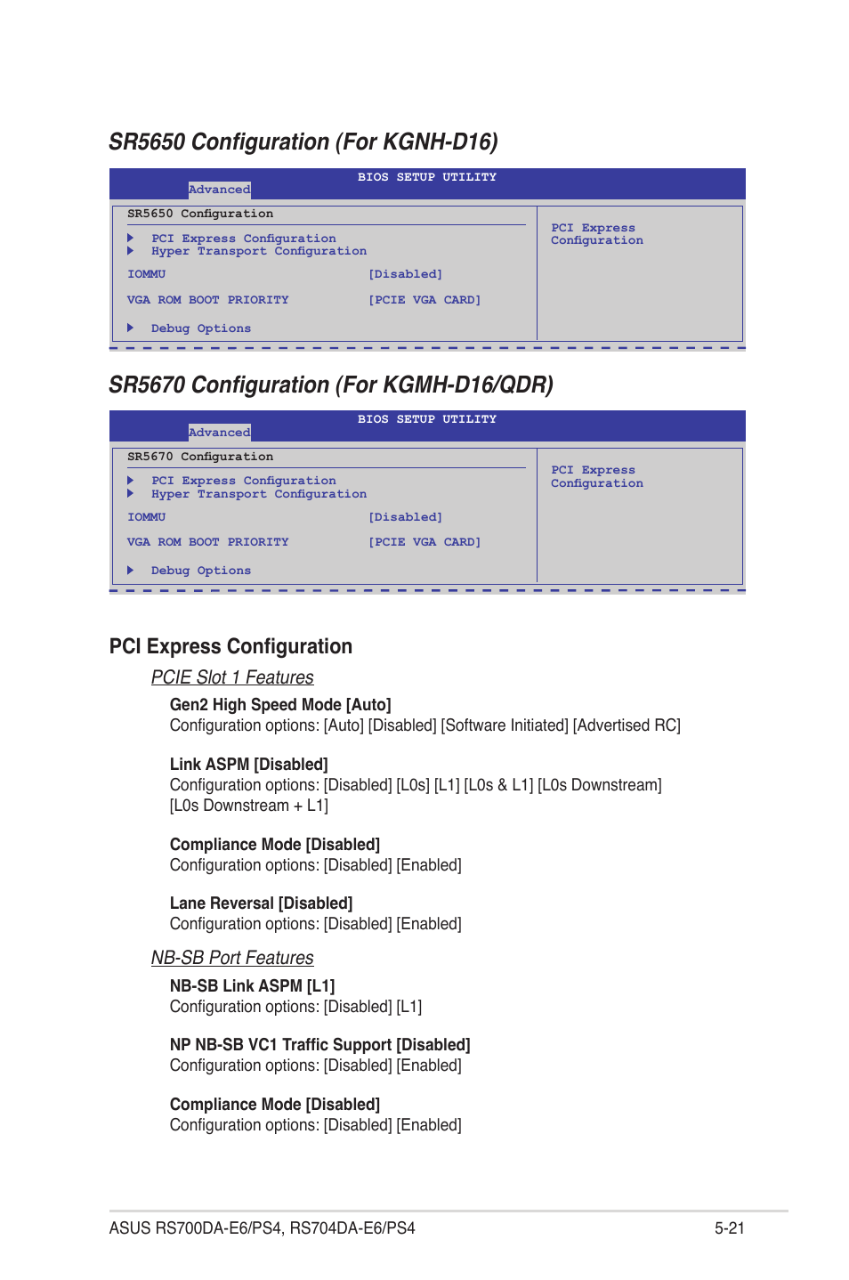 Pci express configuration, Pcie slot 1 features, Nb-sb port features | Asus RS704DA-E6/PS4 User Manual | Page 93 / 152