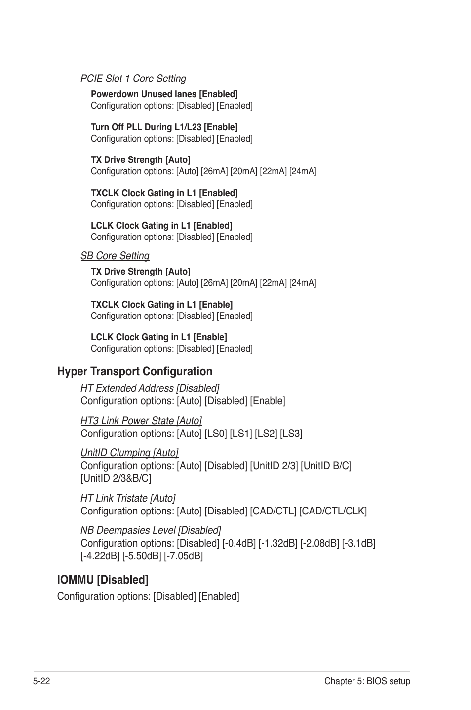 Hyper transport configuration, Iommu [disabled | Asus RS704DA-E6/PS4 User Manual | Page 94 / 152