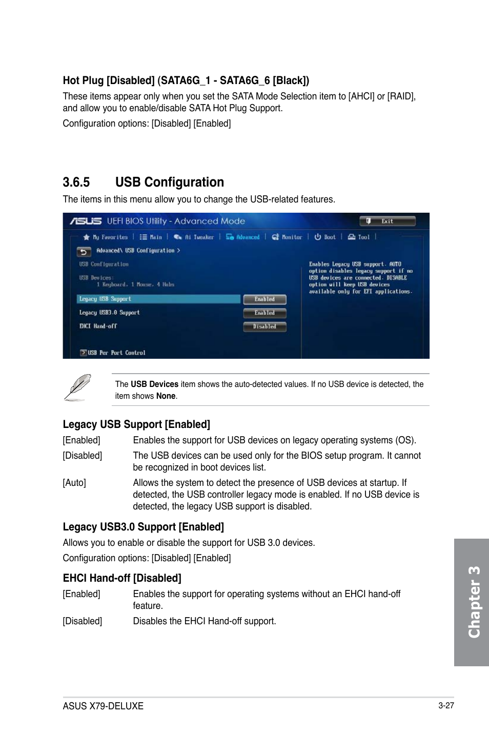 5 usb configuration, Usb configuration -27, Chapter 3 | Asus X79-DELUXE User Manual | Page 105 / 194