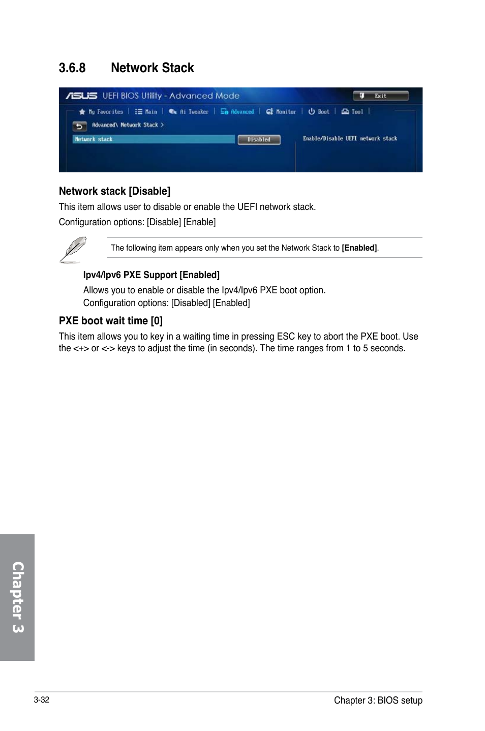 8 network stack, Network stack -32, Chapter 3 | Asus X79-DELUXE User Manual | Page 110 / 194