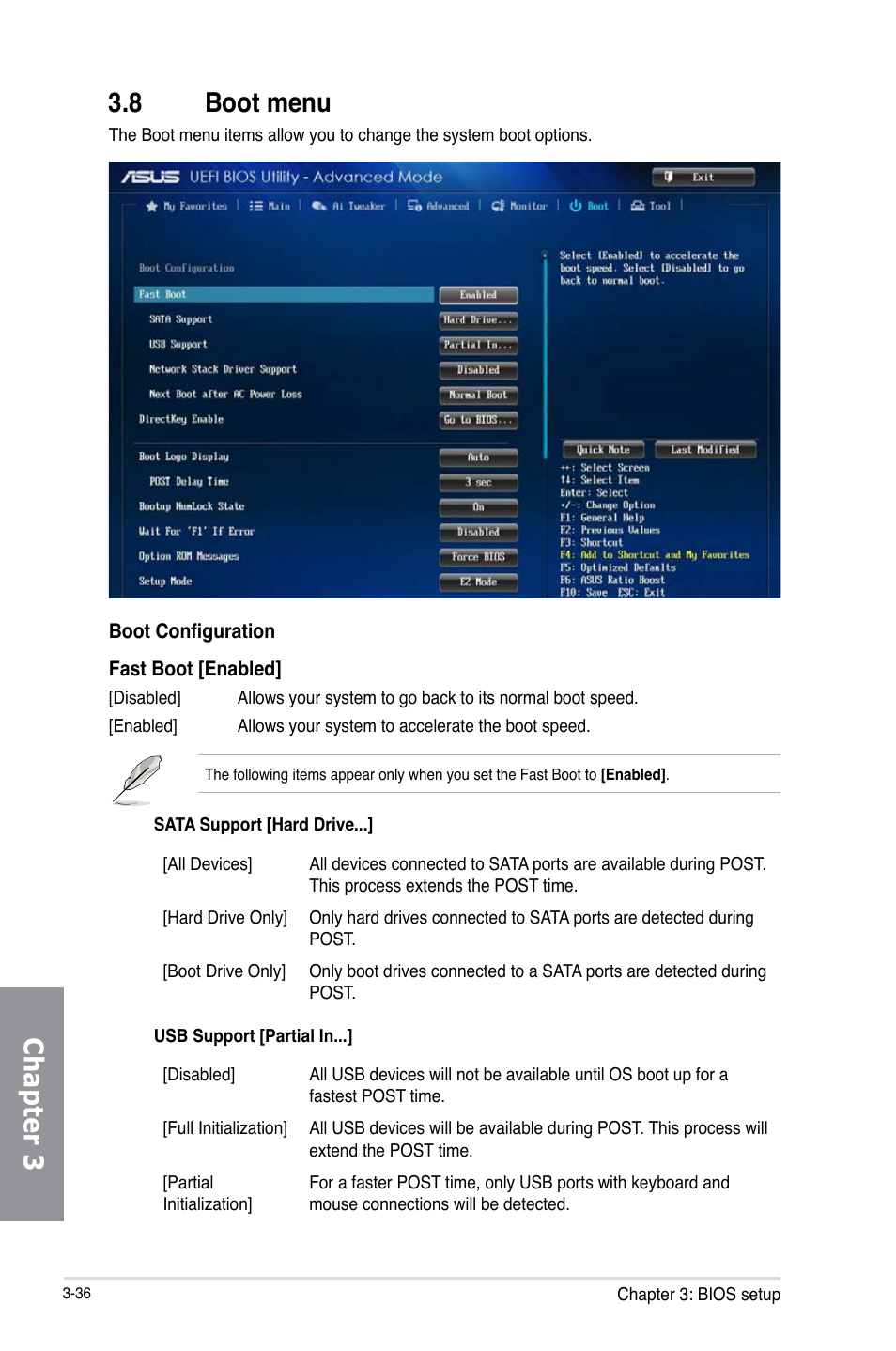 8 boot menu, Boot menu -36, Chapter 3 3.8 boot menu | Asus X79-DELUXE User Manual | Page 114 / 194