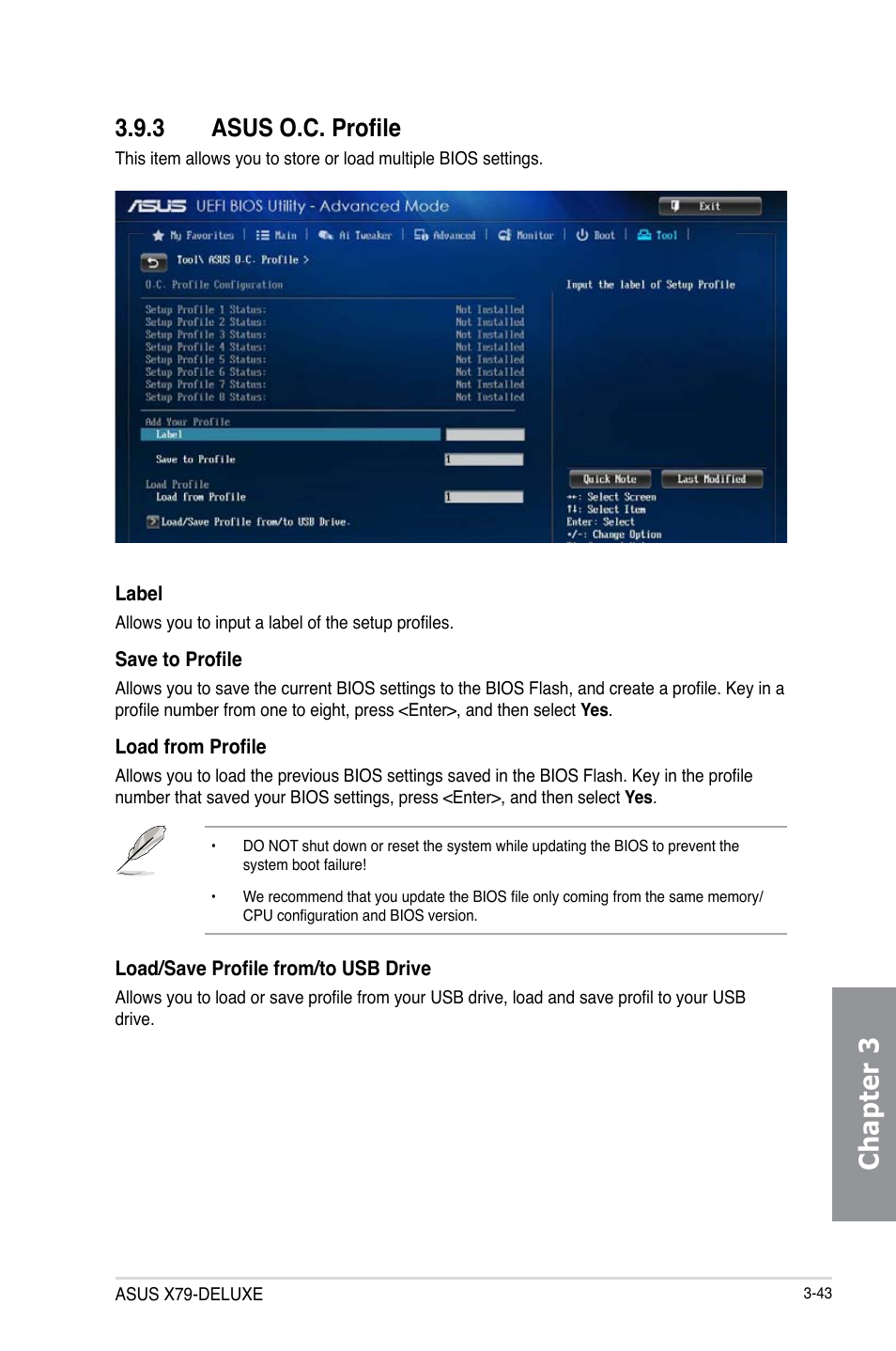 3 asus o.c. profile, Asus o.c. profile -43, Chapter 3 | Asus X79-DELUXE User Manual | Page 121 / 194