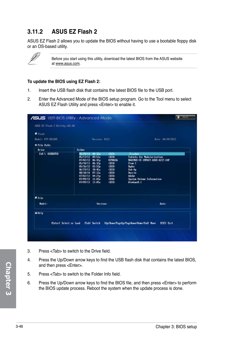 Chapter 3, 2 asus ez flash 2 | Asus X79-DELUXE User Manual | Page 124 / 194