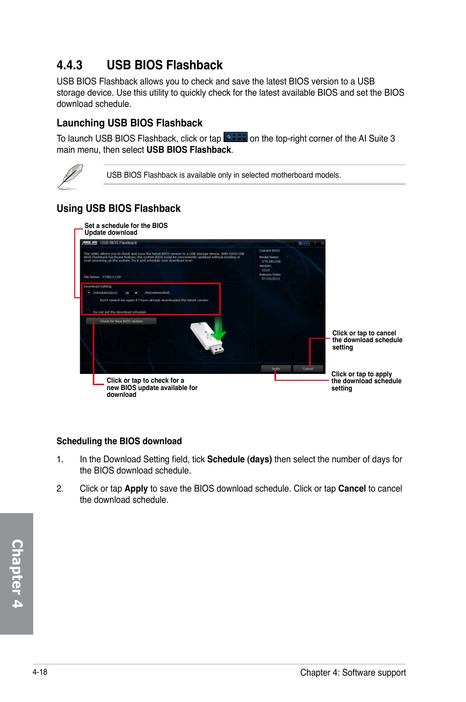 3 usb bios flashback, Usb bios flashback -18, Chapter 4 | Asus X79-DELUXE User Manual | Page 146 / 194