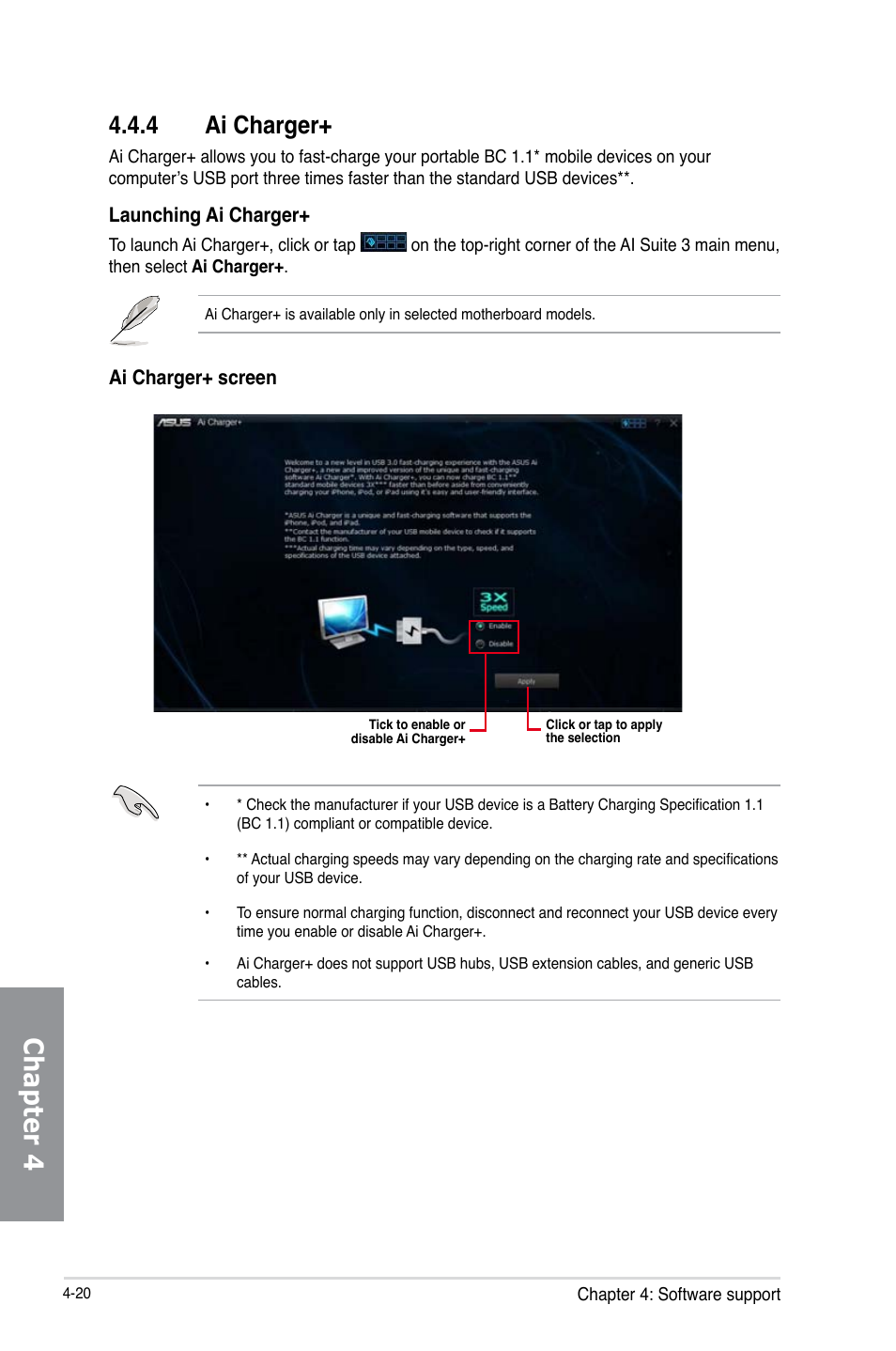 4 ai charger, Ai charger+ -20, Chapter 4 | Asus X79-DELUXE User Manual | Page 148 / 194