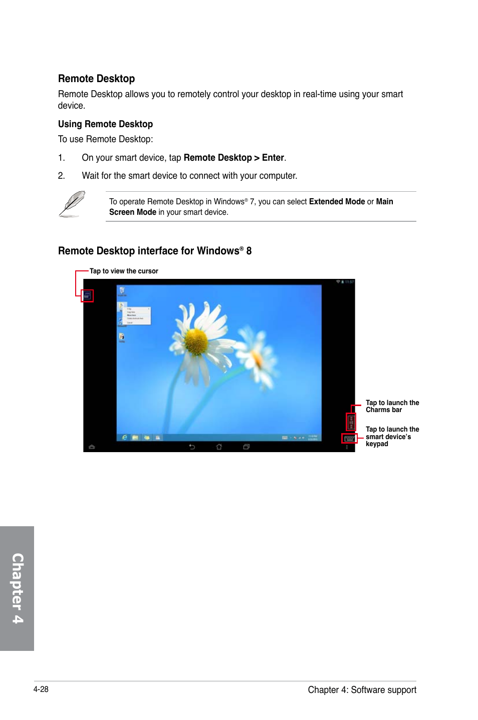 Chapter 4, Remote desktop, Remote desktop interface for windows | Asus X79-DELUXE User Manual | Page 156 / 194