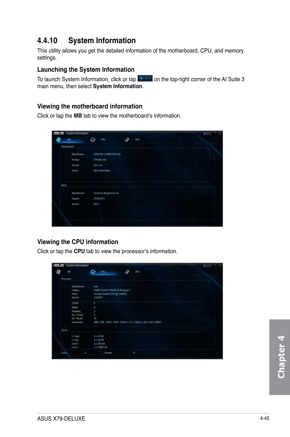 10 system information, System information -45, Chapter 4 | Asus X79-DELUXE User Manual | Page 173 / 194