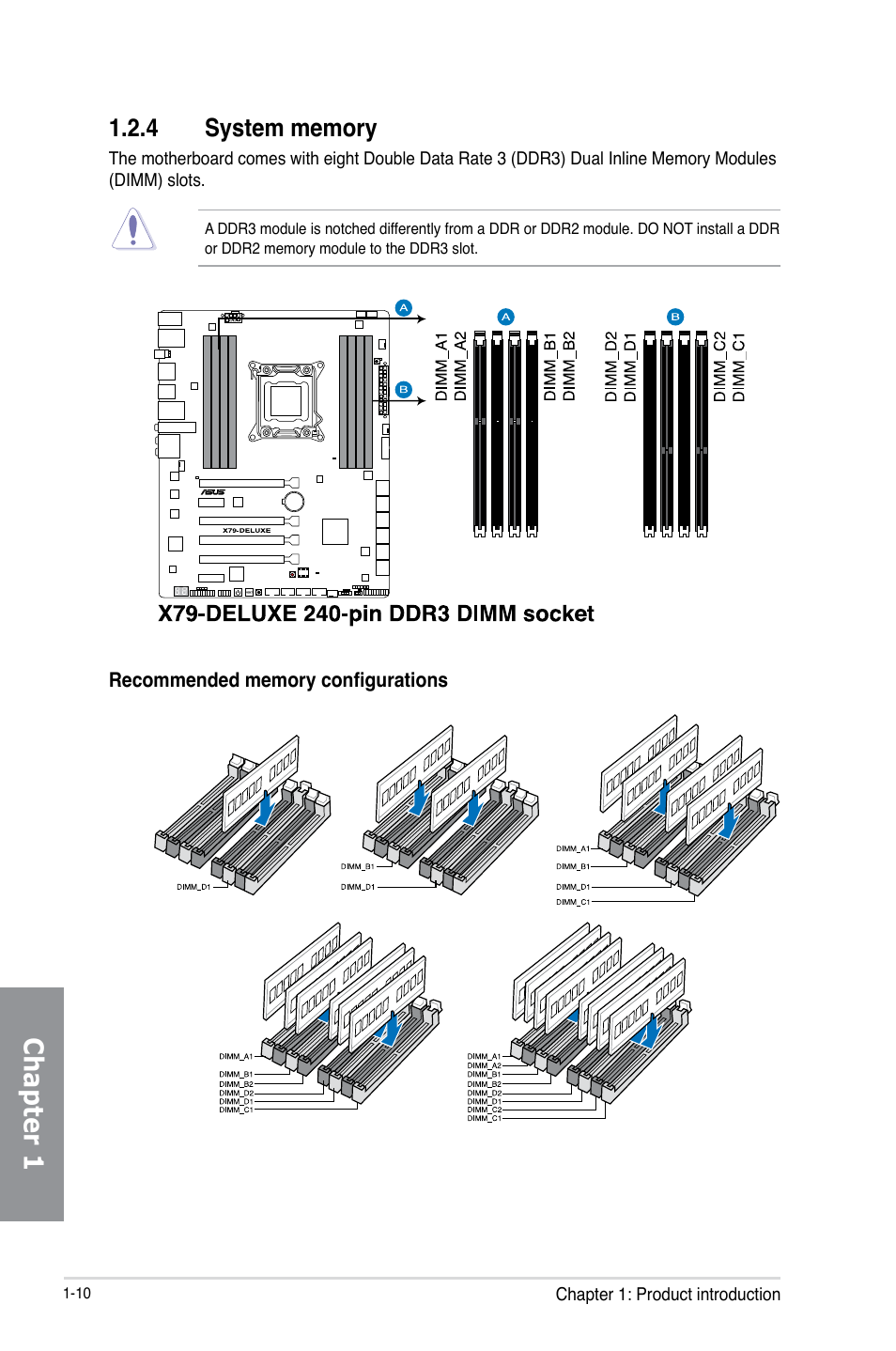 4 system memory, System memory -10, Chapter 1 | Asus X79-DELUXE User Manual | Page 24 / 194