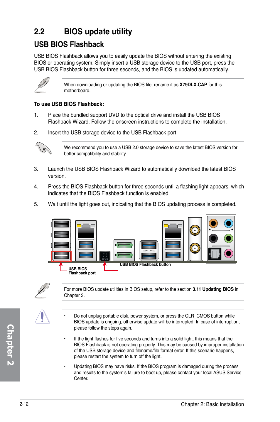 2 bios update utility, Bios update utility -12, Chapter 2 | Usb bios flashback | Asus X79-DELUXE User Manual | Page 72 / 194