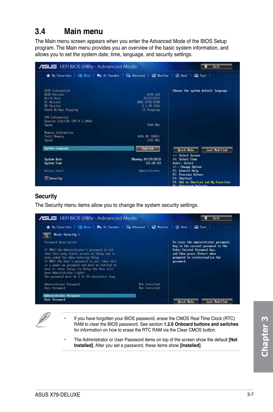 4 main menu, Main menu -7, Chapter 3 3.4 main menu | Asus X79-DELUXE User Manual | Page 85 / 194