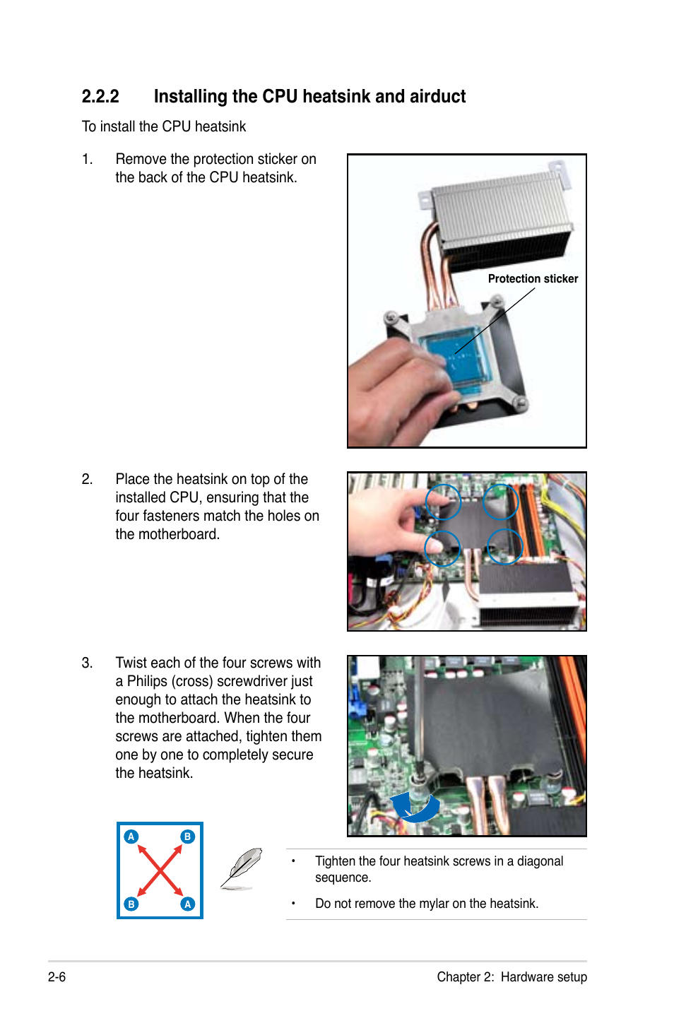 2 installing the cpu heatsink and airduct | Asus RS300-E7/RS4 User Manual | Page 24 / 150