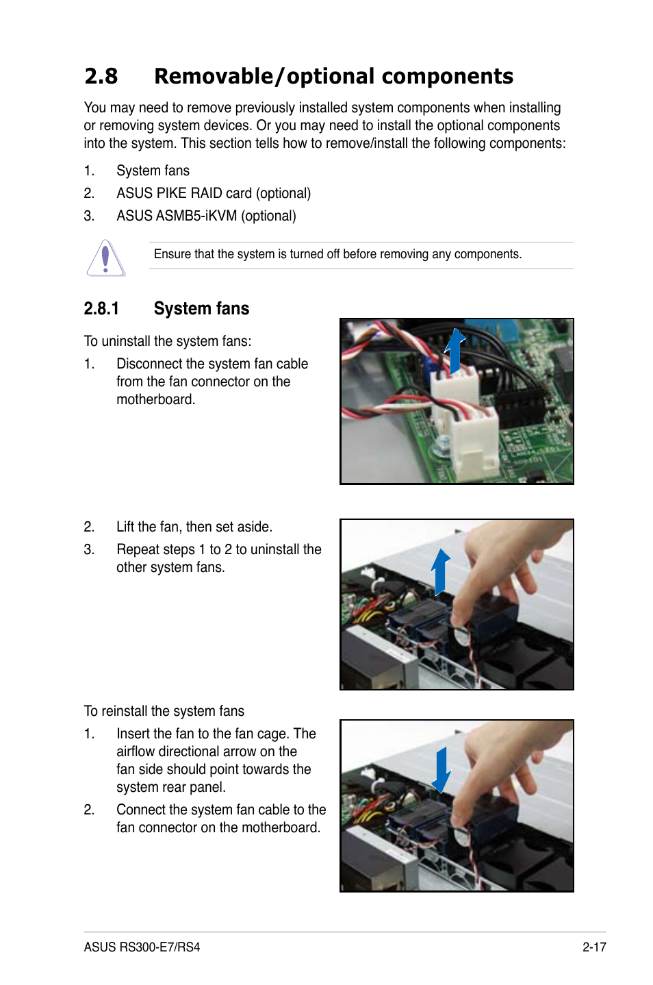 8 removable/optional components, 1 system fans | Asus RS300-E7/RS4 User Manual | Page 35 / 150