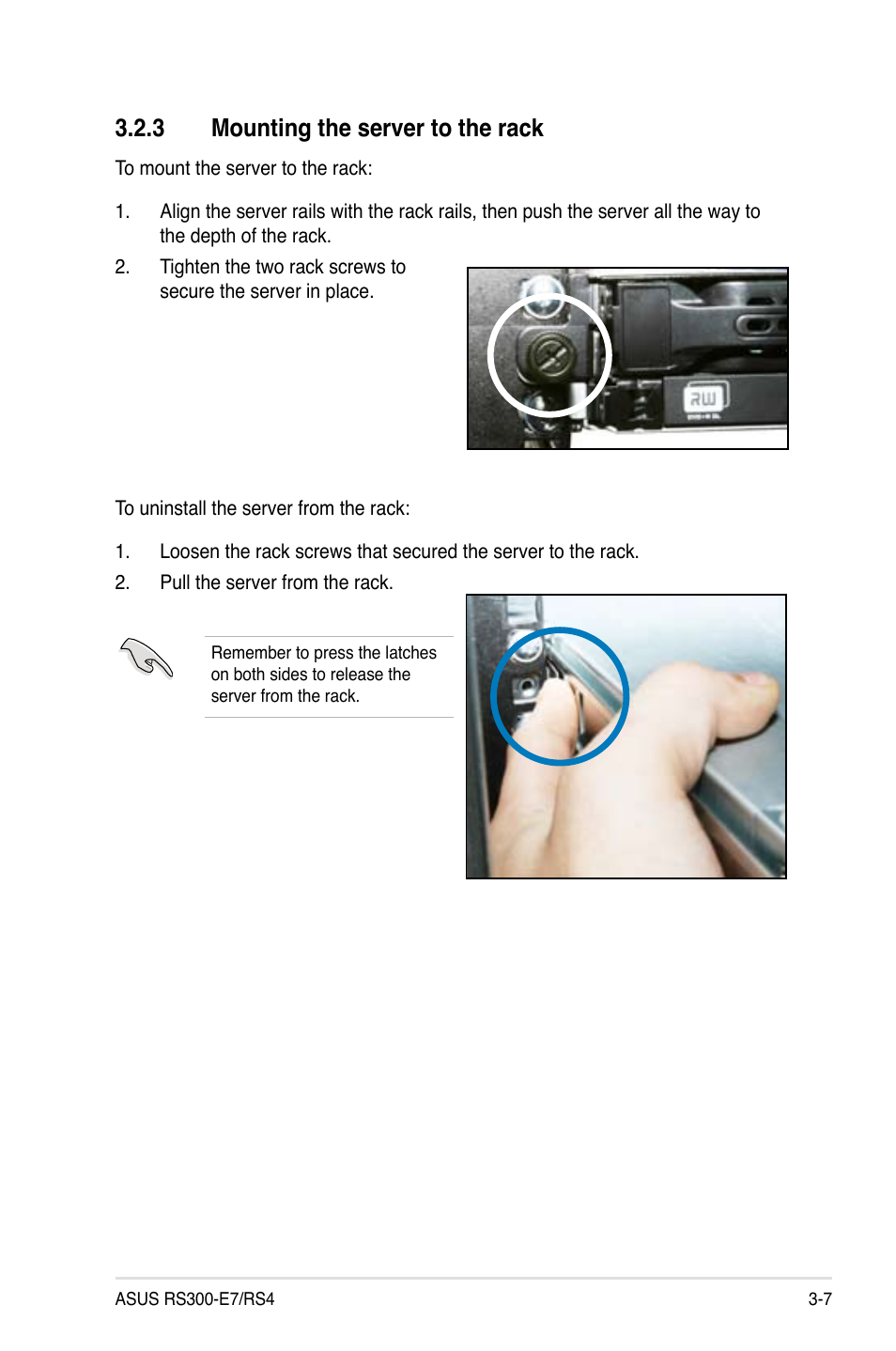 3 mounting the server to the rack | Asus RS300-E7/RS4 User Manual | Page 45 / 150