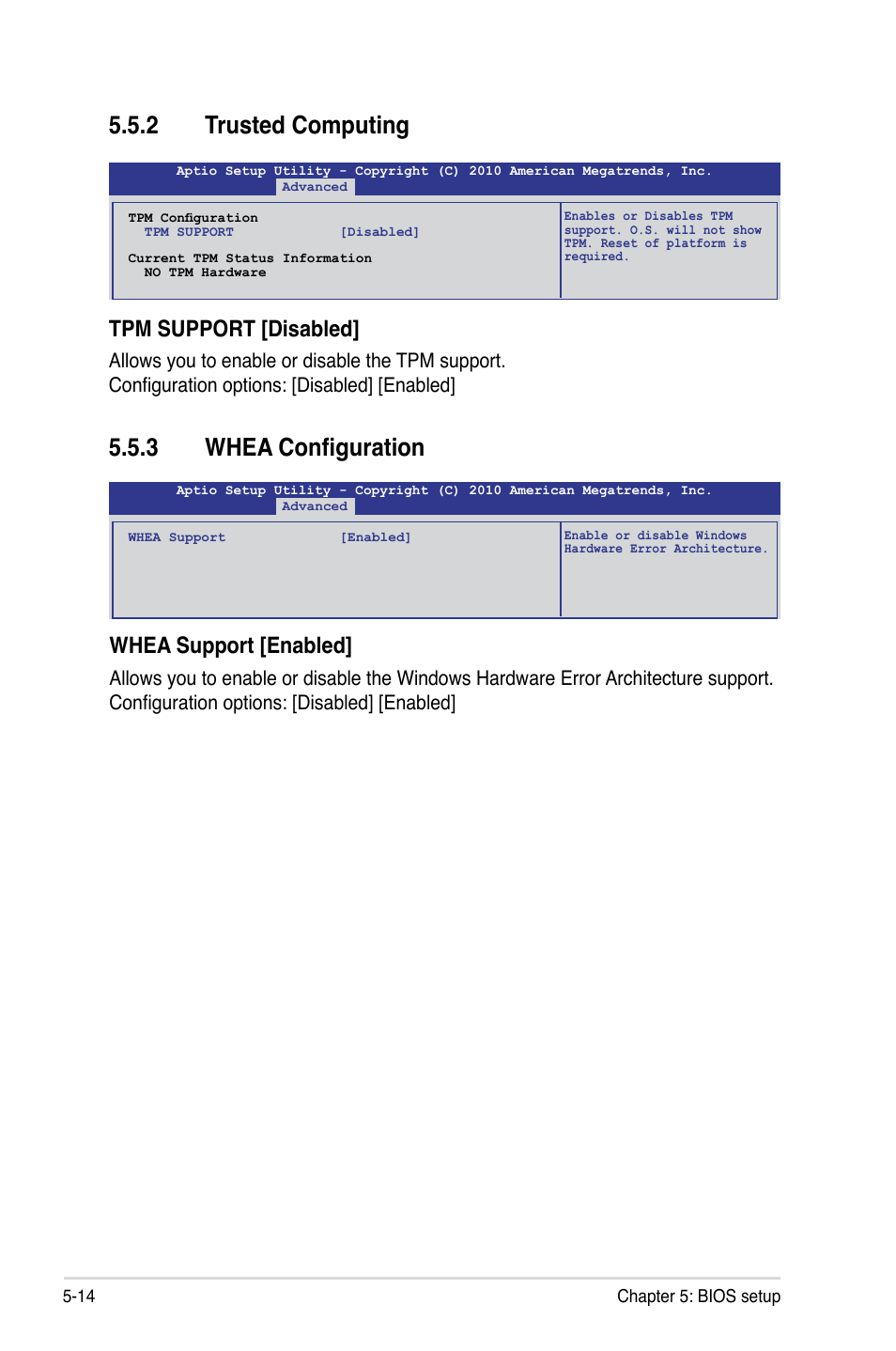 2 trusted computing, 3 whea configuration, Tpm support [disabled | Whea support [enabled | Asus RS300-E7/RS4 User Manual | Page 78 / 150