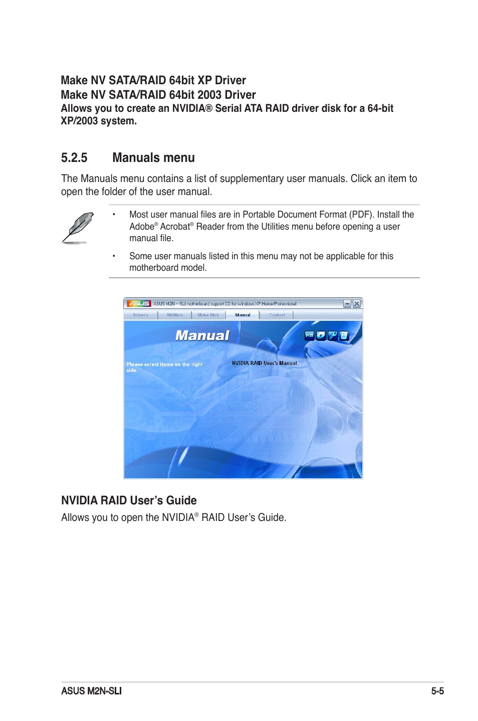 5 manuals menu, Nvidia raid user’s guide | Asus M2N-SLI User Manual | Page 113 / 146