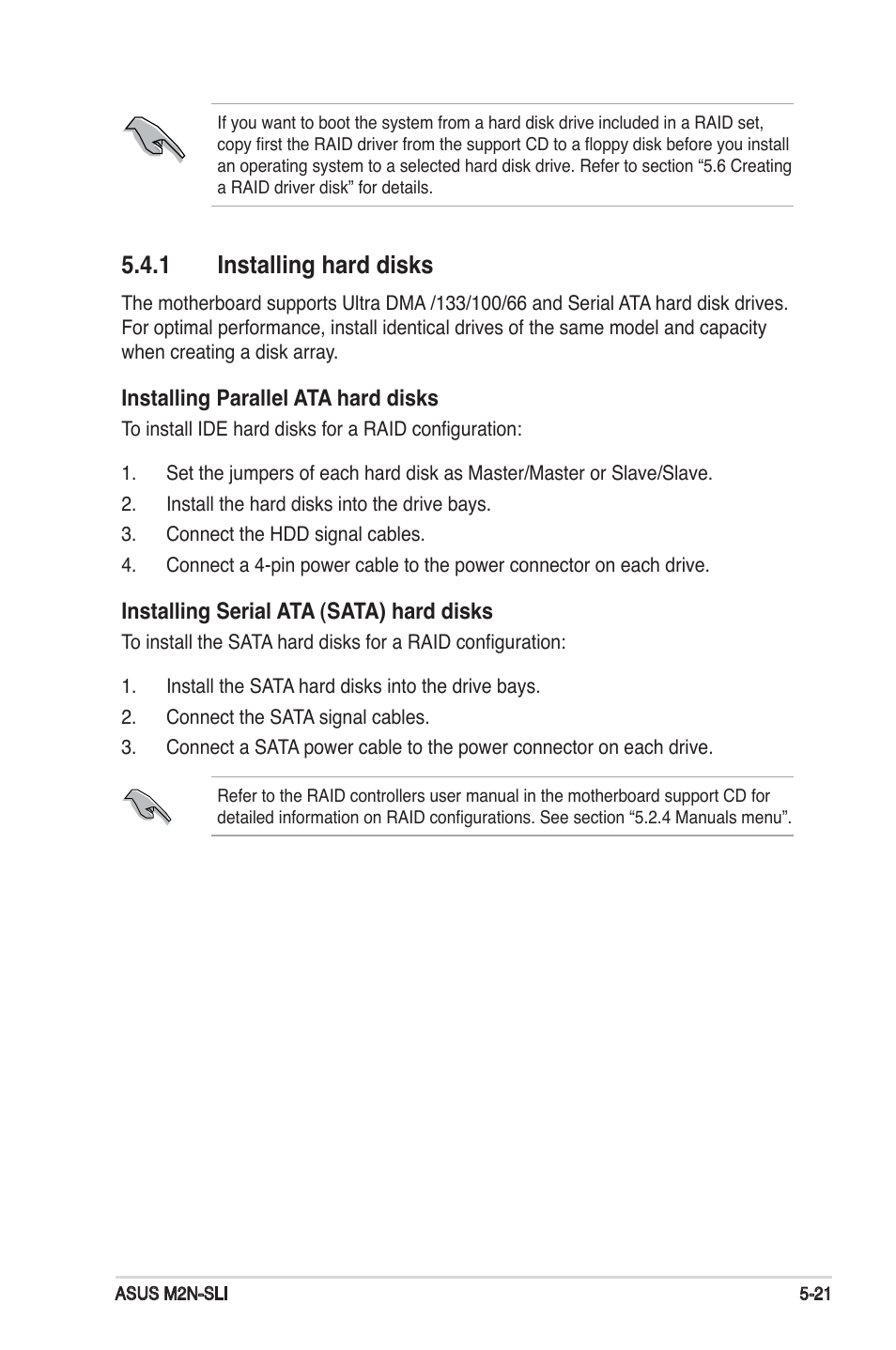 1 installing hard disks | Asus M2N-SLI User Manual | Page 129 / 146