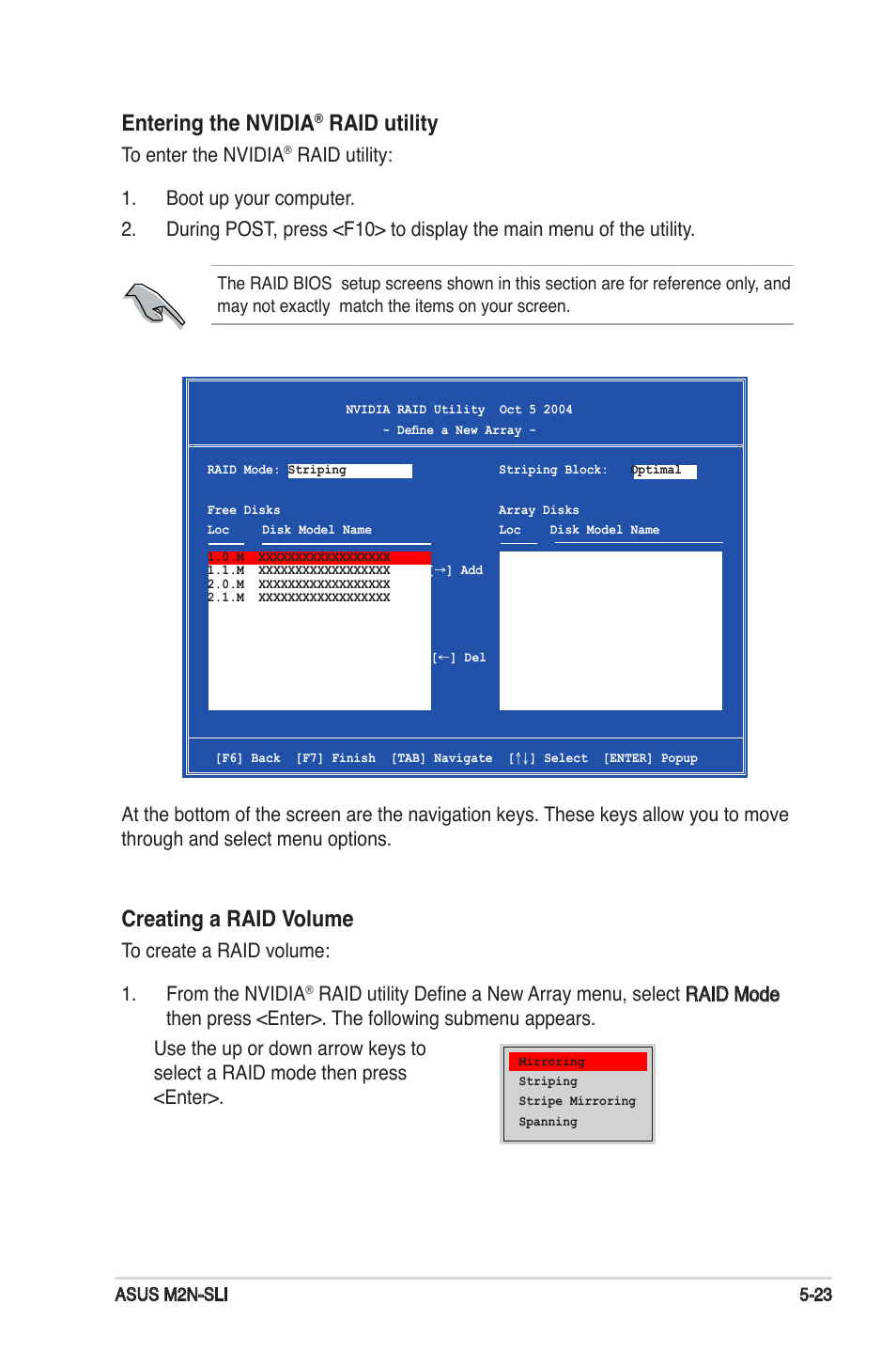 Entering the nvidia, Raid utility, Creating a raid volume | Asus M2N-SLI User Manual | Page 131 / 146