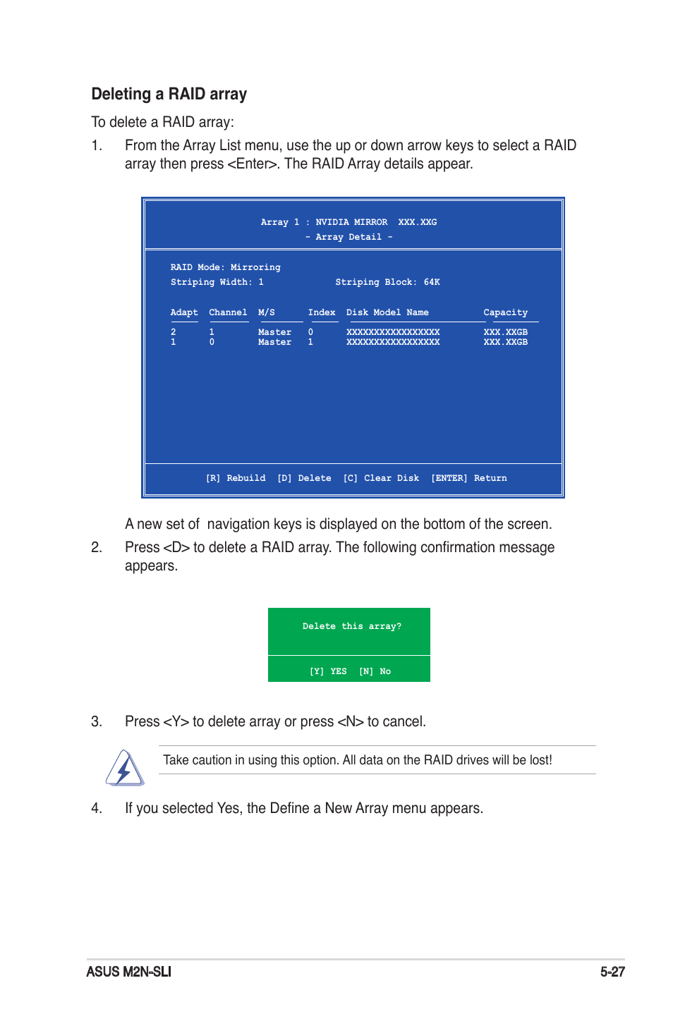 Deleting a raid array | Asus M2N-SLI User Manual | Page 135 / 146