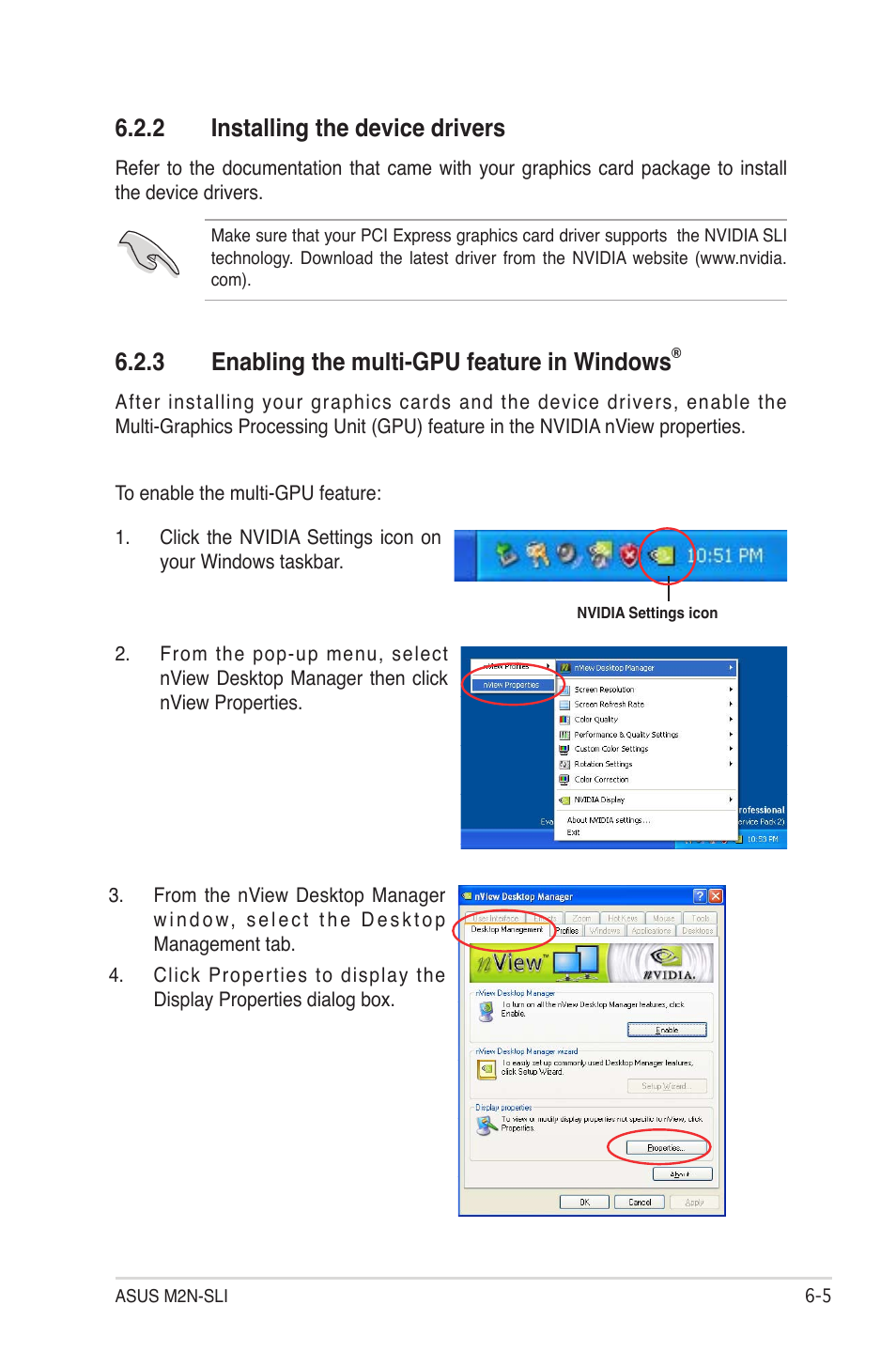 2 installing the device drivers, 3 enabling the multi-gpu feature in windows | Asus M2N-SLI User Manual | Page 145 / 146