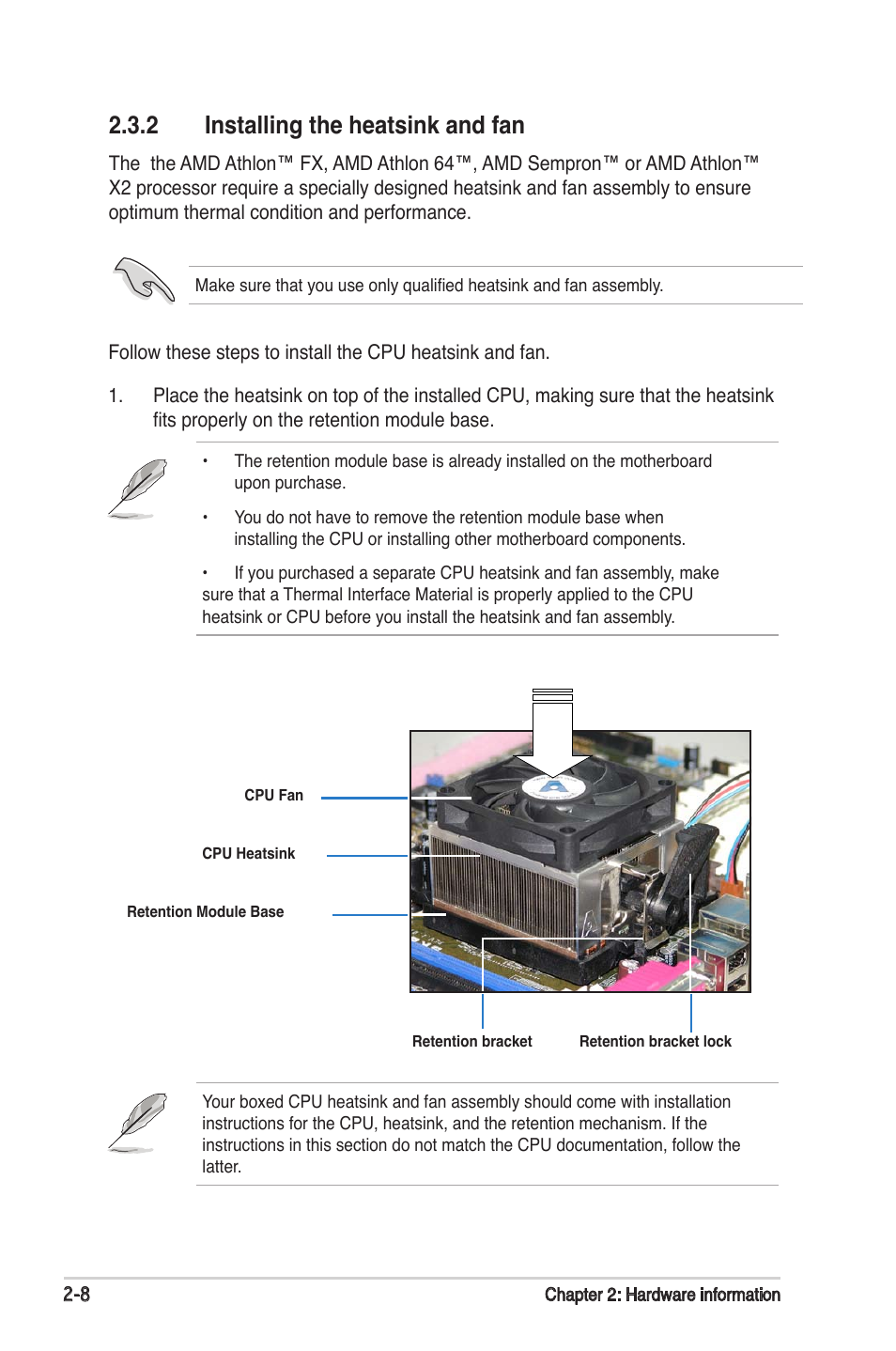 2 installing the heatsink and fan | Asus M2N-SLI User Manual | Page 28 / 146