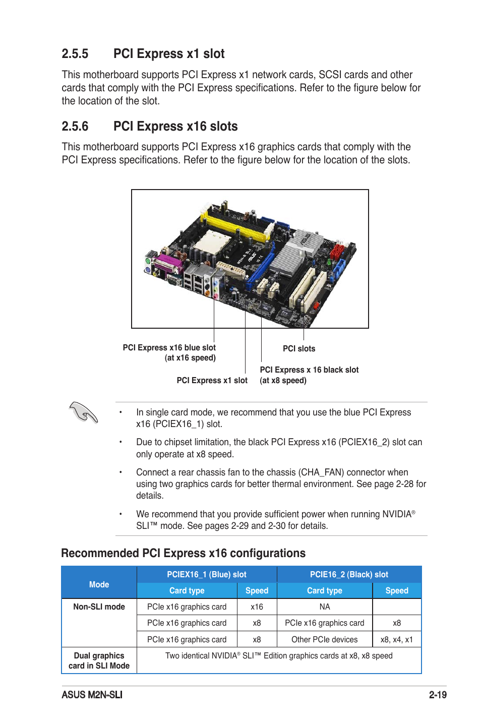 5 pci express x1 slot, 6 pci express x16 slots, Recommended pci express x16 configurations | Asus M2N-SLI User Manual | Page 39 / 146