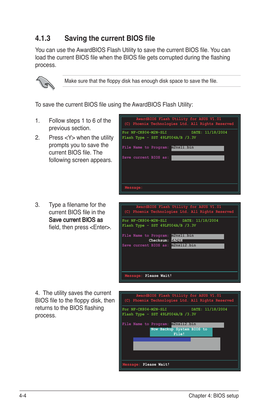 3 saving the current bios file | Asus M2N-SLI User Manual | Page 64 / 146