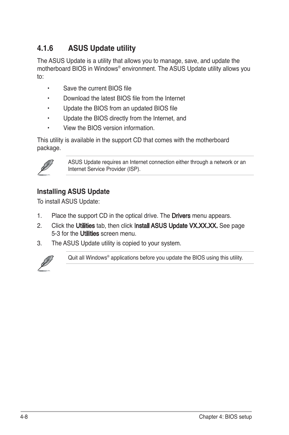 6 asus update utility, Installing asus update | Asus M2N-SLI User Manual | Page 68 / 146