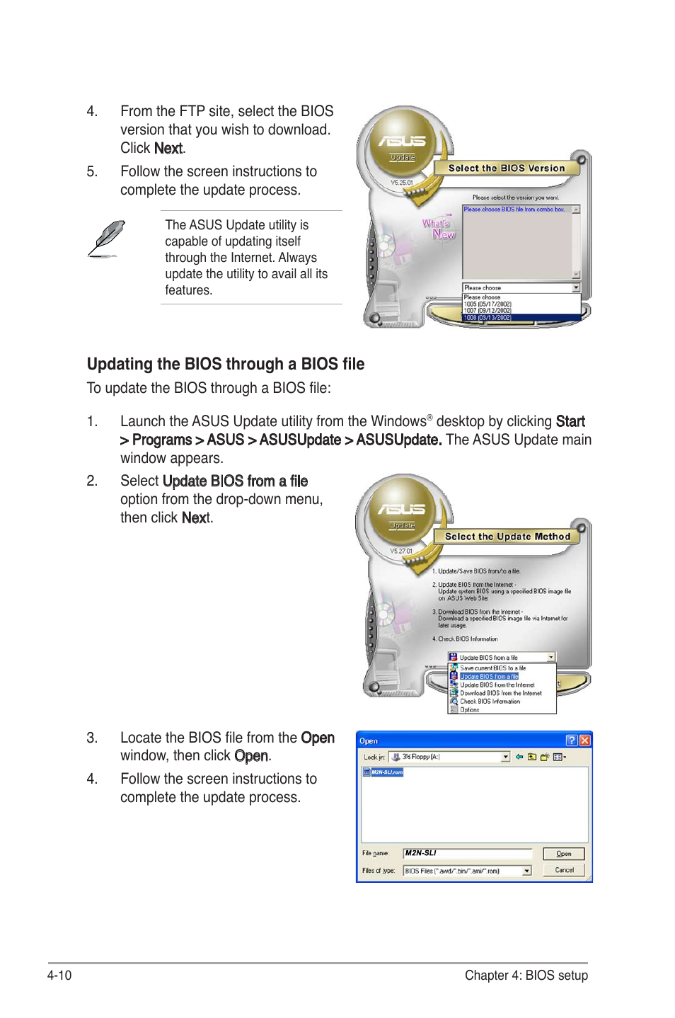 Updating the bios through a bios file | Asus M2N-SLI User Manual | Page 70 / 146