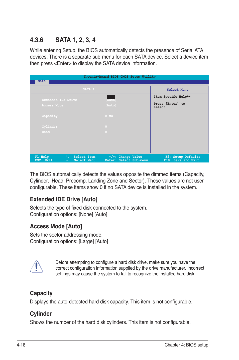 Extended ide drive [auto, Access mode [auto, Capacity | Cylinder | Asus M2N-SLI User Manual | Page 78 / 146