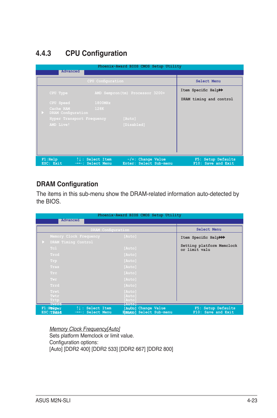 3 cpu configuration, Dram configuration, Asus m2n-sli 4-23 | Asus M2N-SLI User Manual | Page 83 / 146