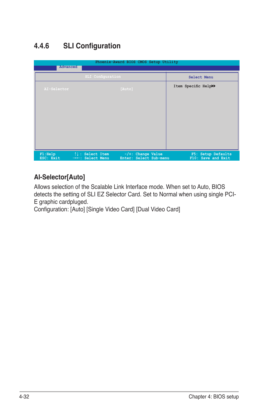 6 sli configuration, Ai-selector[auto | Asus M2N-SLI User Manual | Page 92 / 146