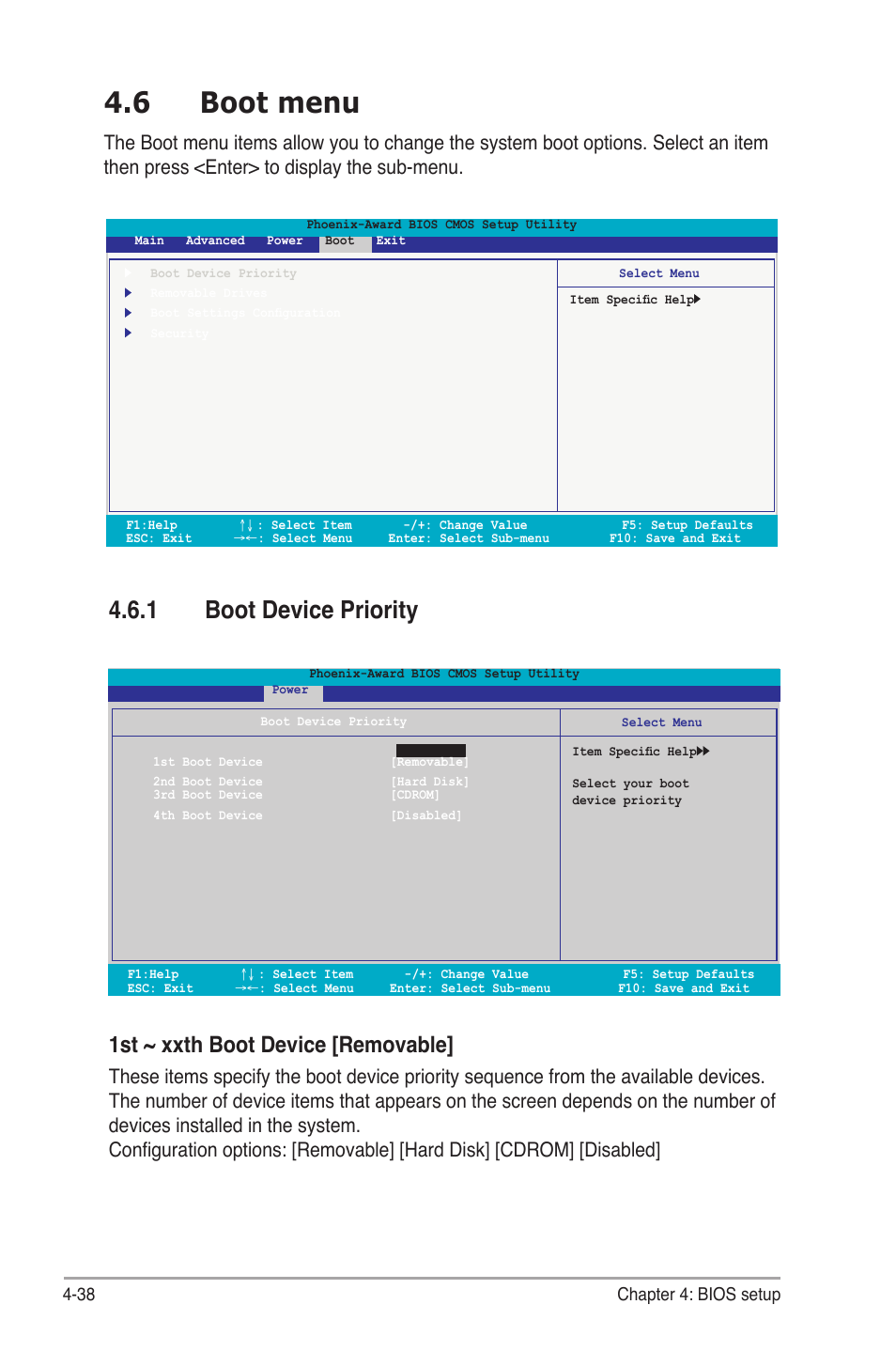 6 boot menu, 1 boot device priority, 1st ~ xxth boot device [removable | Asus M2N-SLI User Manual | Page 98 / 146