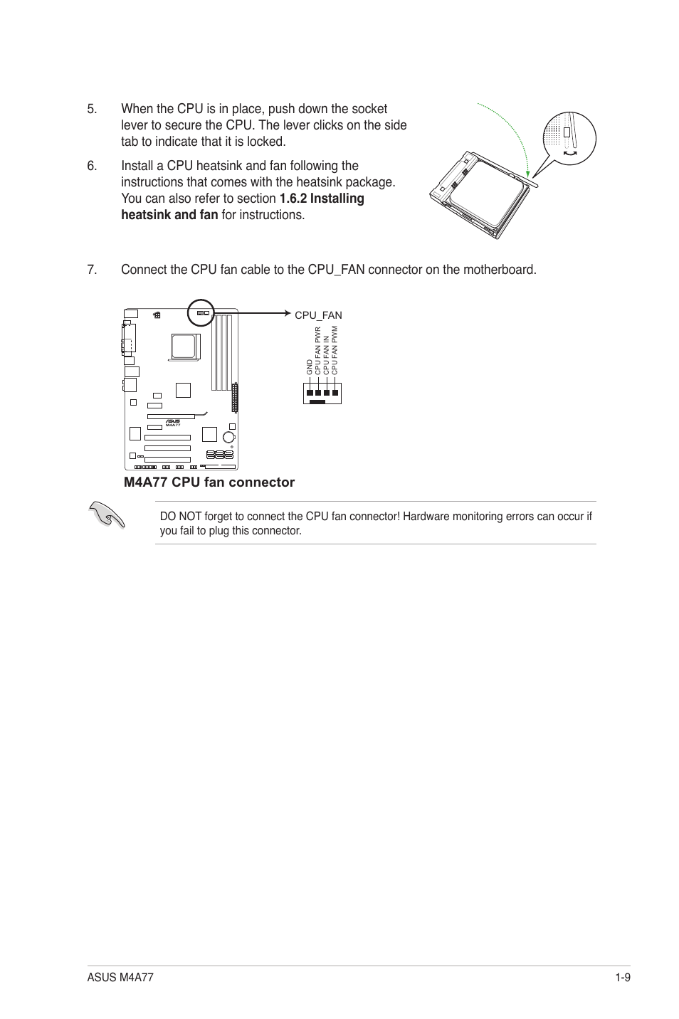 M4a77 cpu fan connector | Asus M4A77 User Manual | Page 19 / 62