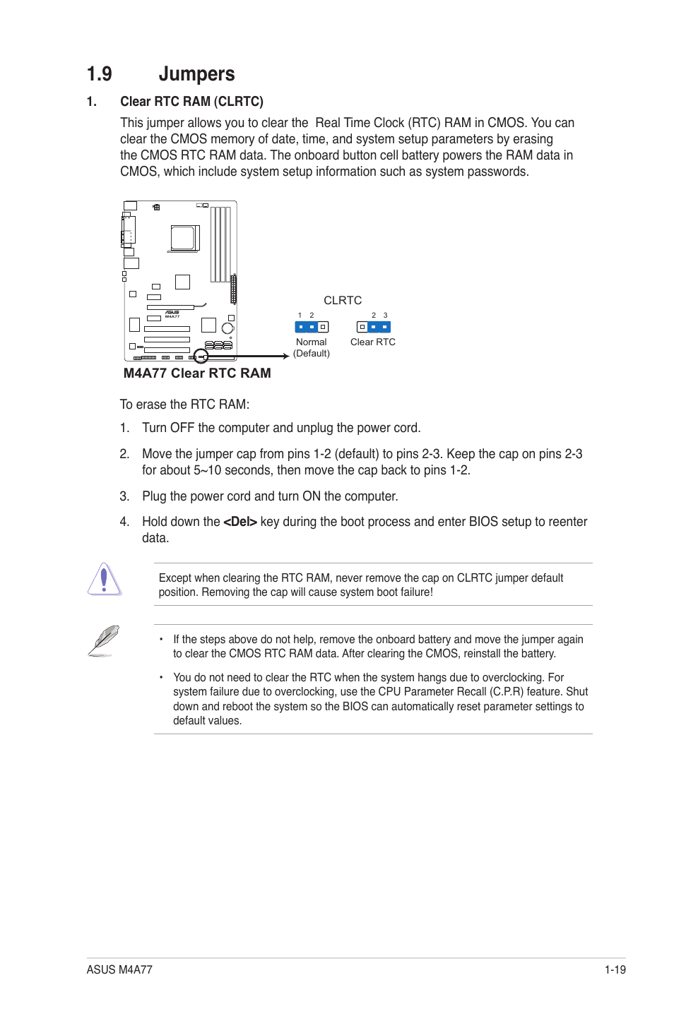 9 jumpers, Jumpers -19 | Asus M4A77 User Manual | Page 29 / 62