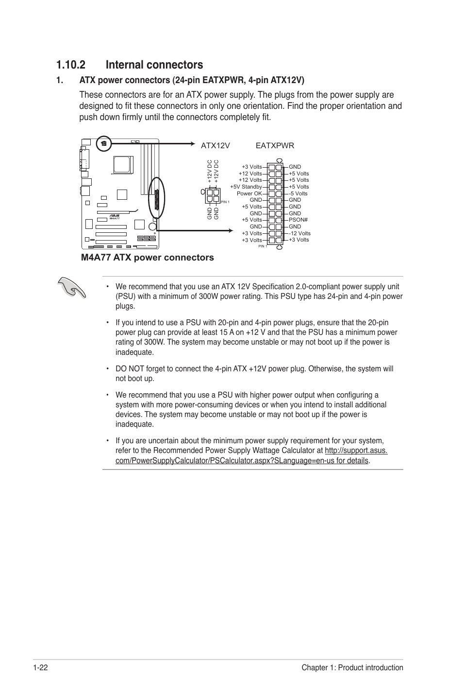 2 internal connectors, 2 internal connectors -22, M4a77 atx power connectors | Asus M4A77 User Manual | Page 32 / 62